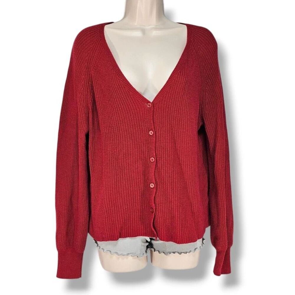 Wilfred Aritzia Red Wool Cotton Knit Oversized Cardigan Sweater Women XS